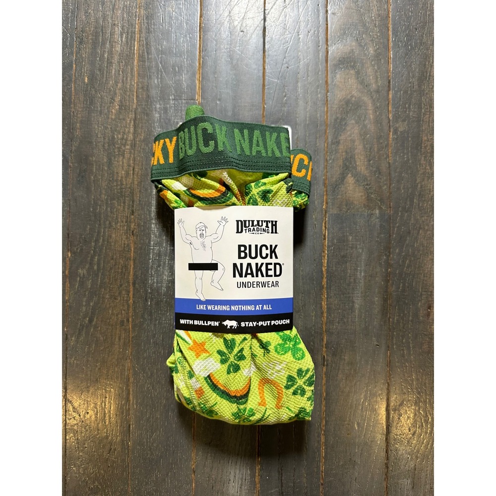 Duluth Trading Co Mens Buck Naked Bullpen Boxer Briefs St Patricks Day‎ Green